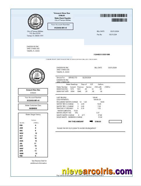 USA Florida water business utility bill